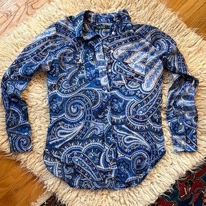 LAUREN Ralph Lauren Semi-Sheer Blue Paisley Button Down